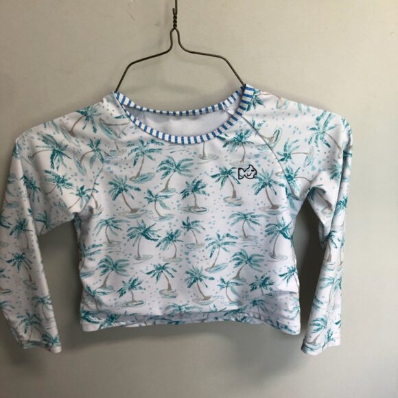 Prodoh Girls Rashguard Set Blue Green Stripe Palm trees size 5 - Picture 2 of 5